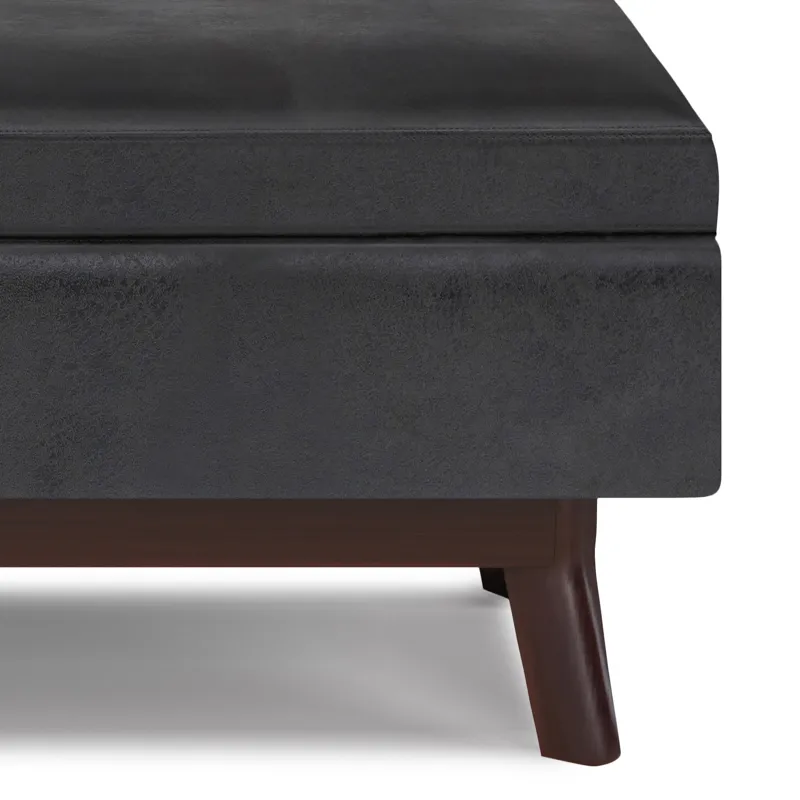 Owen - Small Rectangular Storage Ottoman - Distressed Black