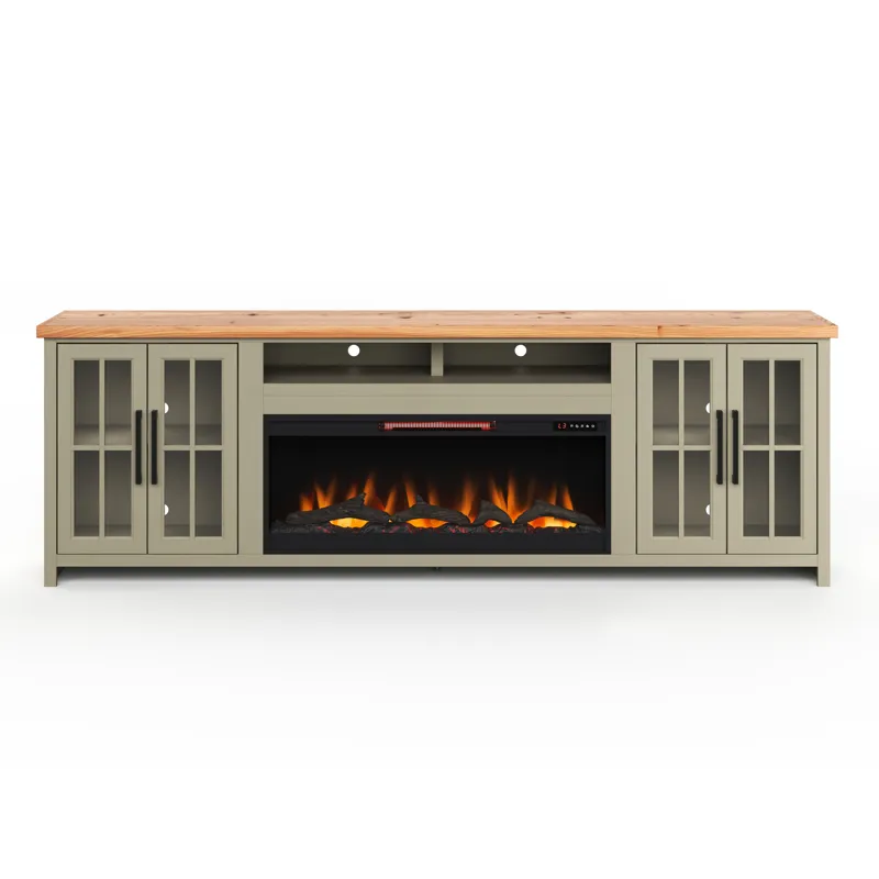 Vineyard - 97" Fireplace TV Stand - Sage Green / Fruitwood
