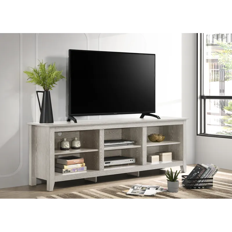 Benito - Wide TV Stand With Open Shelves And Cable Management - Dusty Gray