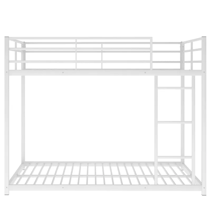 Full Over Full Metal Bunk Bed, Low Bunk Bed With Ladder - White