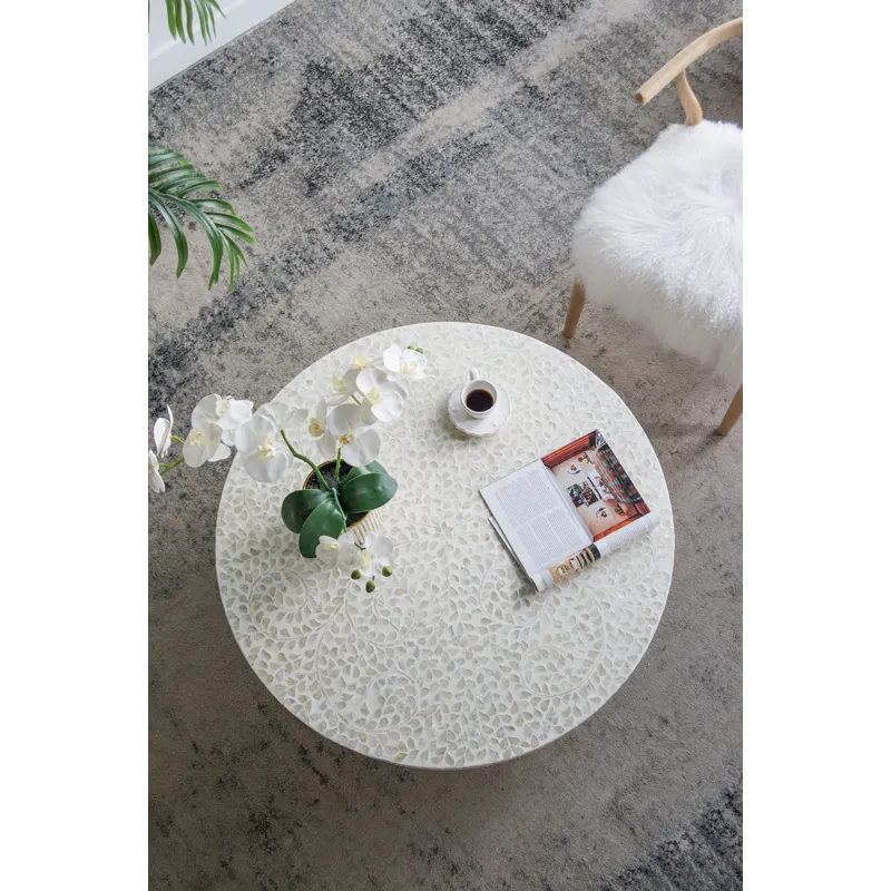 Unique Capiz Coffee Table With Pedestal Base - Cream / Gold