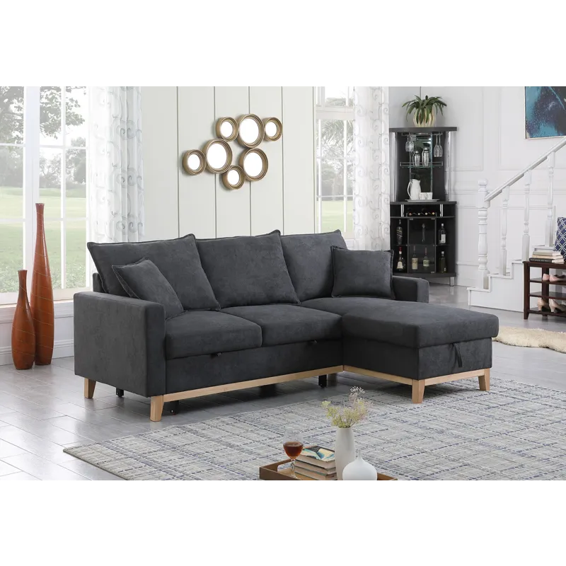 Colton - 84.Woven Reversible Sleeper Sectional Sofa With Storage Chaise - Dark Gray