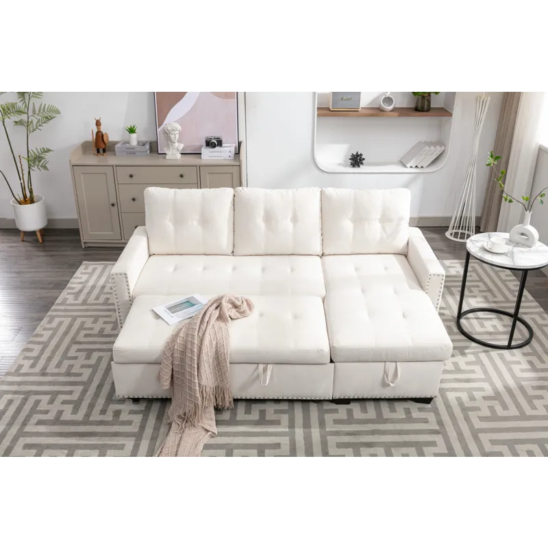 Reversible Sectional Storage Sleeper Sofa Bed, L-Shape 2 Seat Sectional Chaise With Storage, Skin-Fe