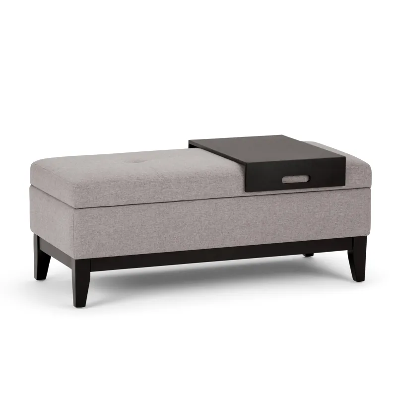 Oregon - Storage Ottoman Bench with Tray - Cloud Grey