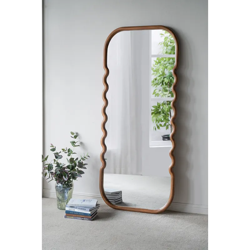Oversized Wooden Floor Mirror With Unique Frame - Brown