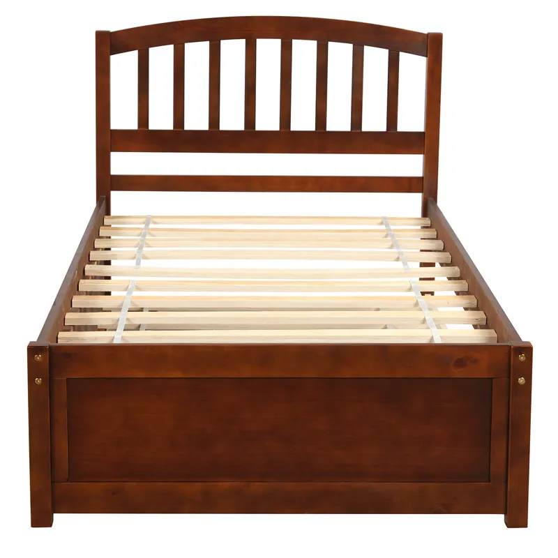 Twin Size Platform Bed Wood Bed Frame With Trundle Walnut