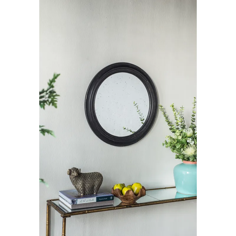 Circle Wall Mirror With Wooden Frame, Antique Classic Accent Mirror - Black