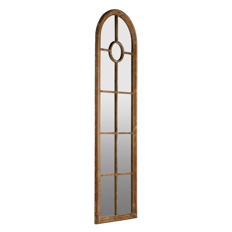 Half Round Elongated Mirror With Decorative Window Look Classic Architecture Style Solid Fir Wood In
