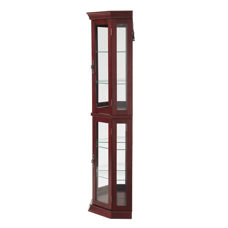 Corner Curio Cabinet With Lights, Adjustable Tempered Glass Shelves, Mirrored Back, Display Cabinet 