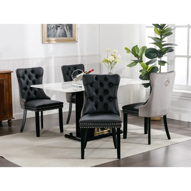 Nikki - Modern, High-End Tufted Solid Wood Contemporary PU And Velvet Upholstered Dining Chair With 