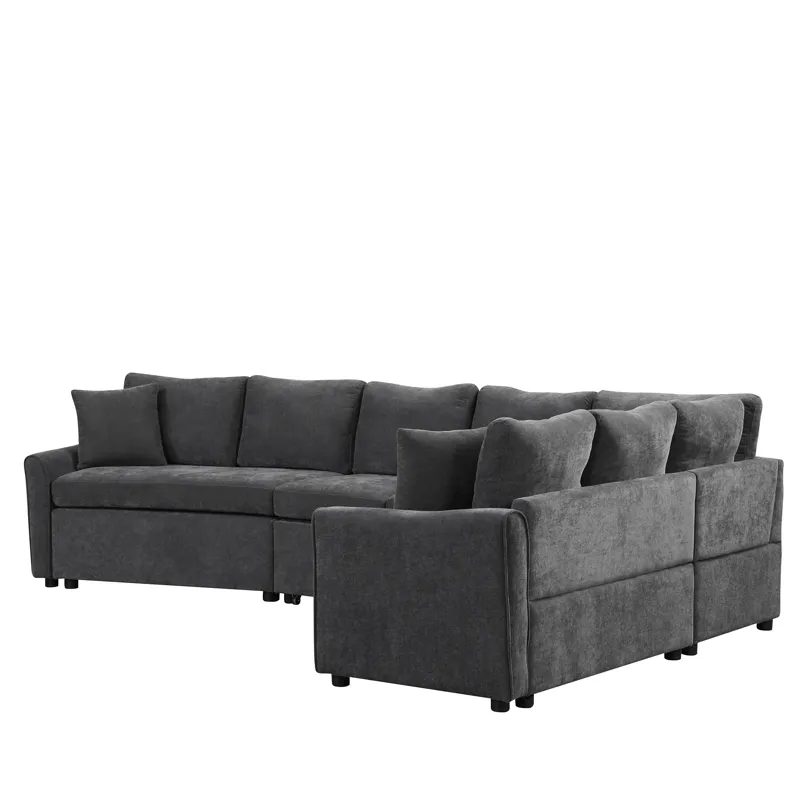 L-Shaped Sofa Convertible Sofa Bed Pull Out Sofa Sleeper With Two Back Pillows, Two USB Ports And Tw