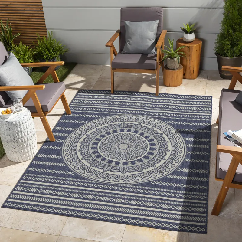 Sunshine - 2\'7\" X 7\'3\" Indoor / Outdoor Area Rug, Polypropylene - Blue