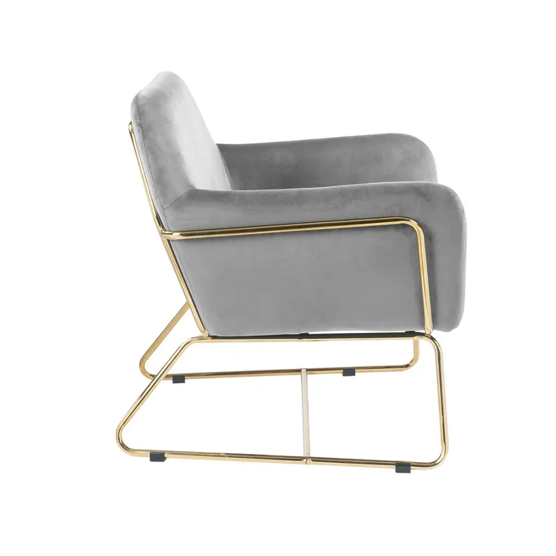 Keira - Velvet Accent Chair With Metal Base - Gray