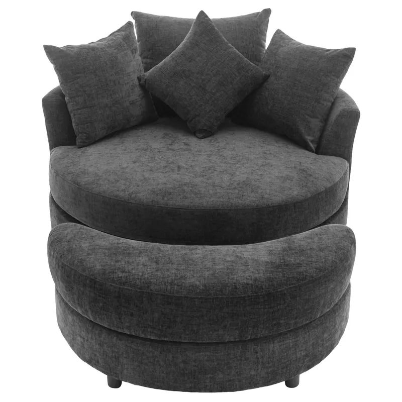 360° Swivel Accent Barrel Chair With Storage Ottoman & 4 Pillows, Modern Chenille Leisure Chair Roun