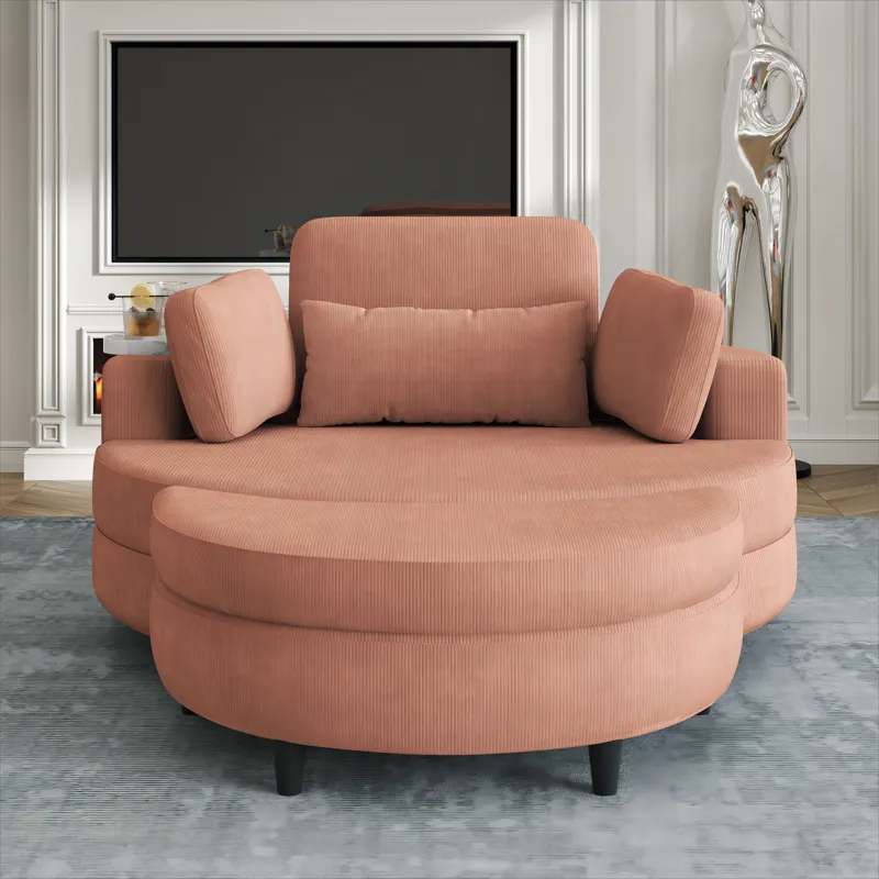 Corduroy Sofa With Two Throw Pillows, A Waist Pillow And An Extra Tray Is Comfortable For A Small Ap