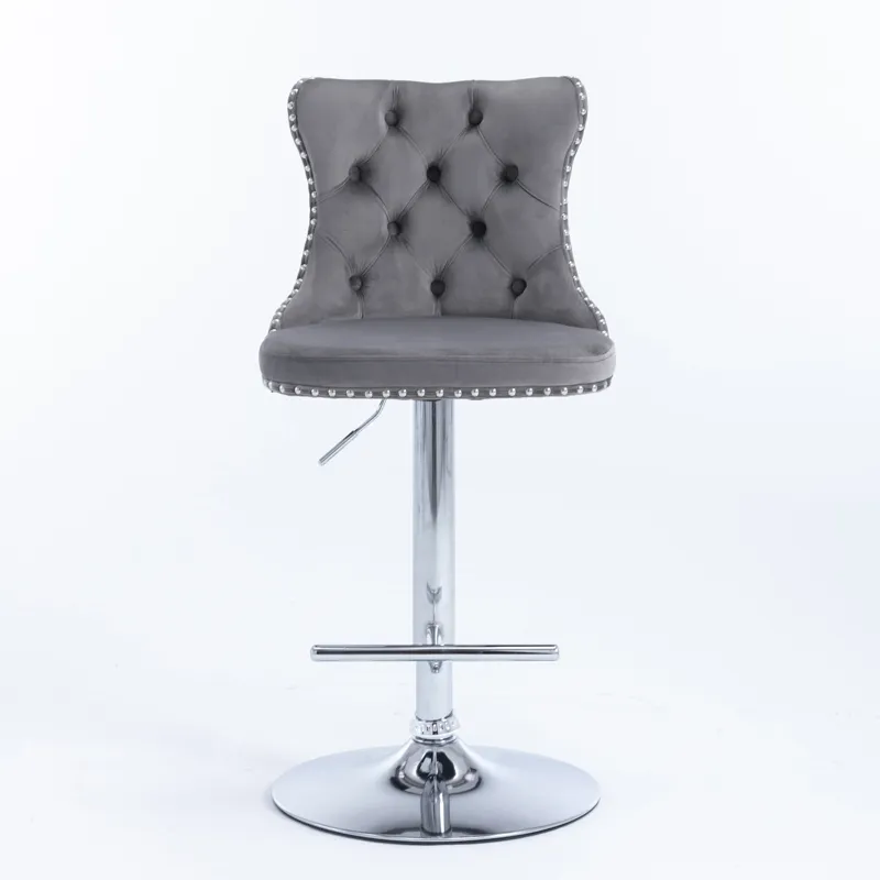 Swivel Velvet Barstools Adjusatble Seat Height From 25-33\", Modern Upholstered Chrome Base Bar Stoo