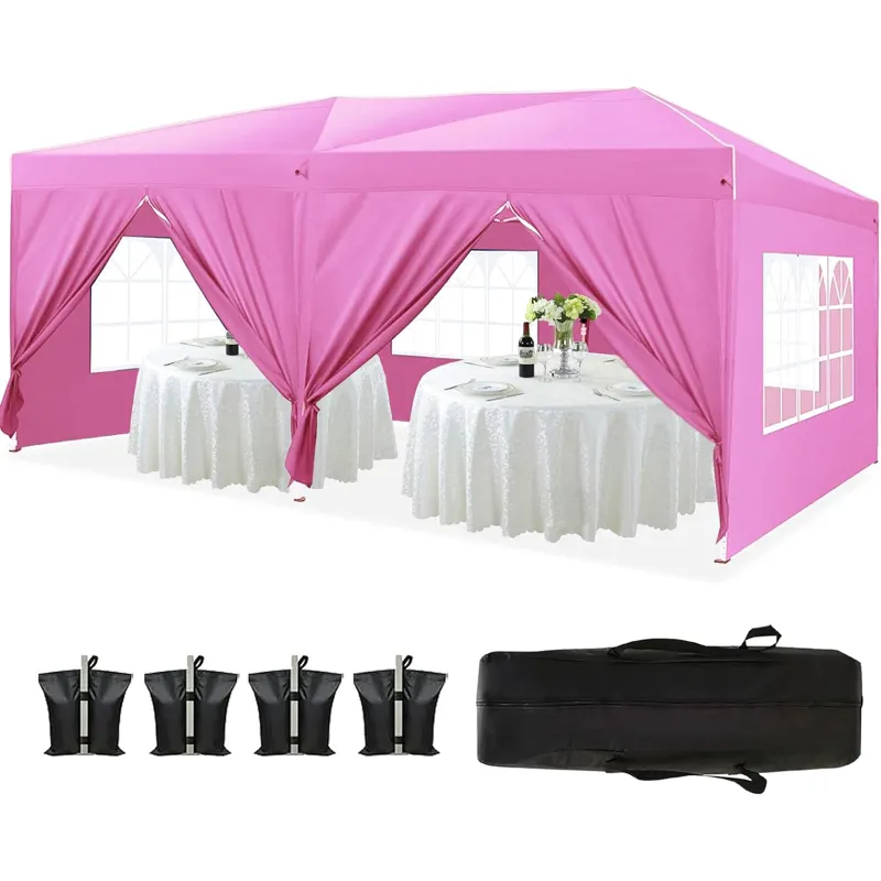 10\'X20\' Folding Canopy With 6 Removable Sidewalls Outdoor Event Shelter UPF 50+ Gazebo Portable Te