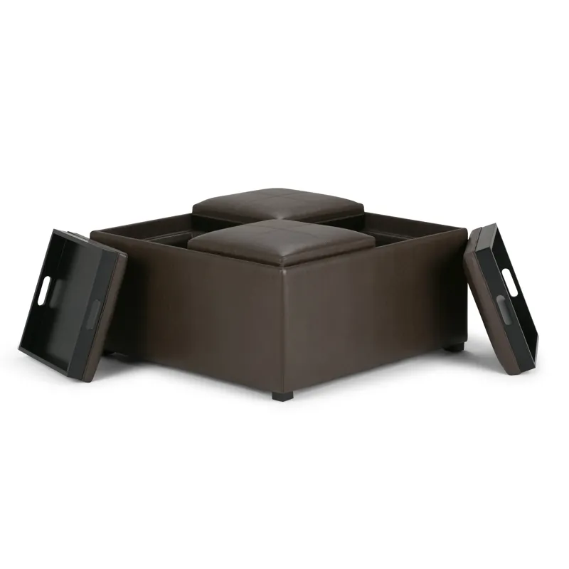 Avalon - Square Coffee Table Storage Ottoman - Chocolate Brown