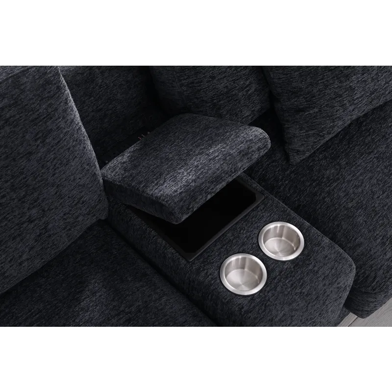 Celine - Chenille Fabric Corner Sectional Sofa With Right-Facing Chaise, Cupholders, And Charging Ports - Dark Gray