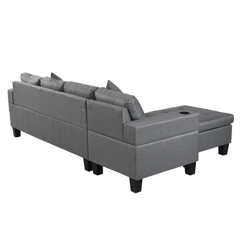 Sectional Sofa Set For Living Room With L Shape Chaise Lounge, Cup Holder And Left Or Right Hand Cha