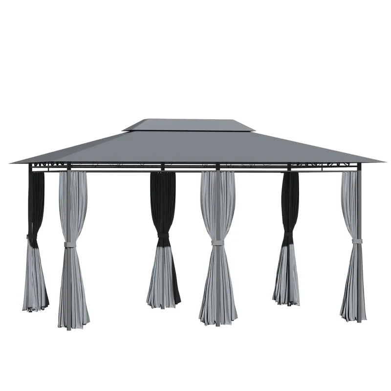 Outsunny - Patio Gazebo, Outdoor Gazebo Canopy Shelter With Curtains, Vented Roof, Steel Frame For G