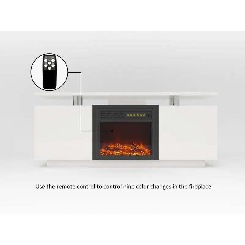 TV Cabinet, TV Unit With Fireplace, Have Heat And Flame Color Changes - White