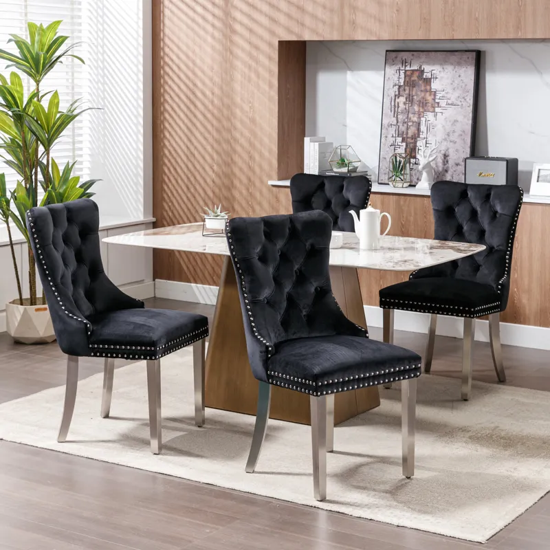 Nikki - Modern, High-End Tufted Solid Wood Contemporary Velvet Upholstered Dining Chair With Chrome 