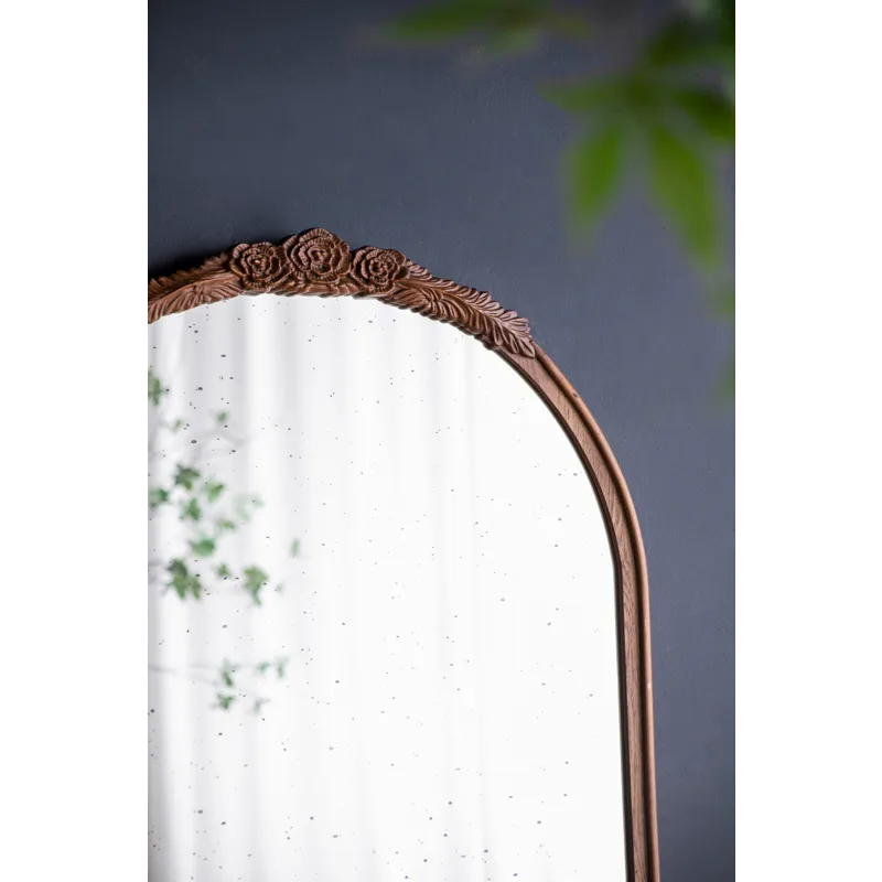 Hand Carved Rose Antique Mirror Frame, Large Arch Mirror Wall Decor For Living Room, Bathroom, Entry