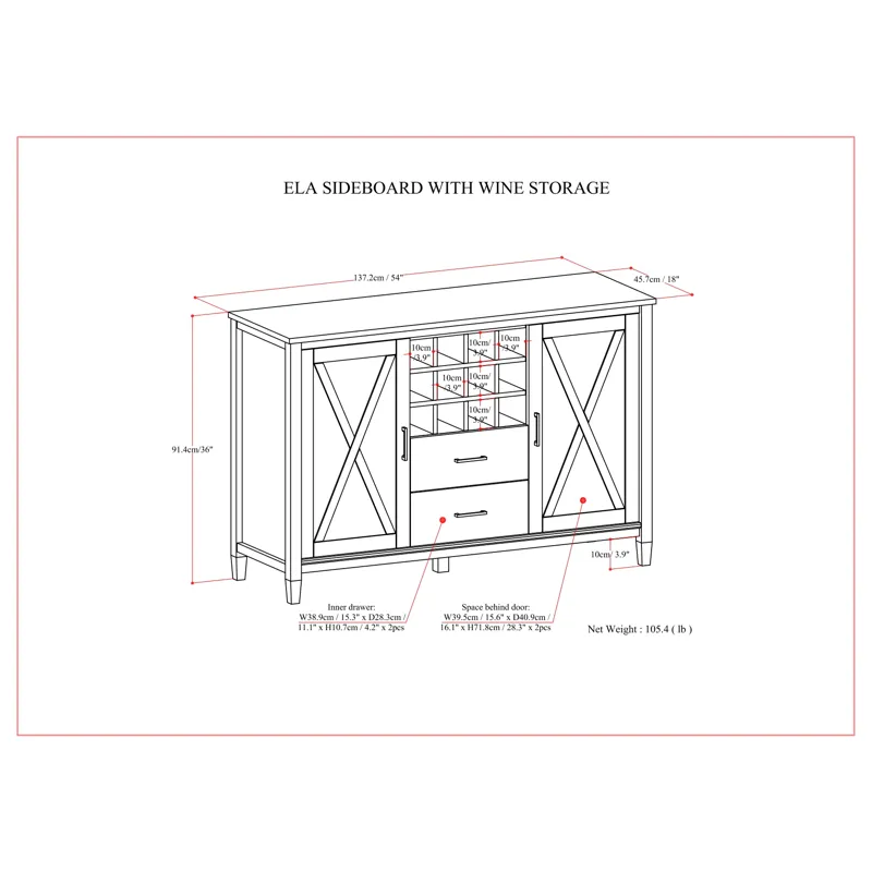 Ela - Sideboard with Wine Storage - Smoky Brown