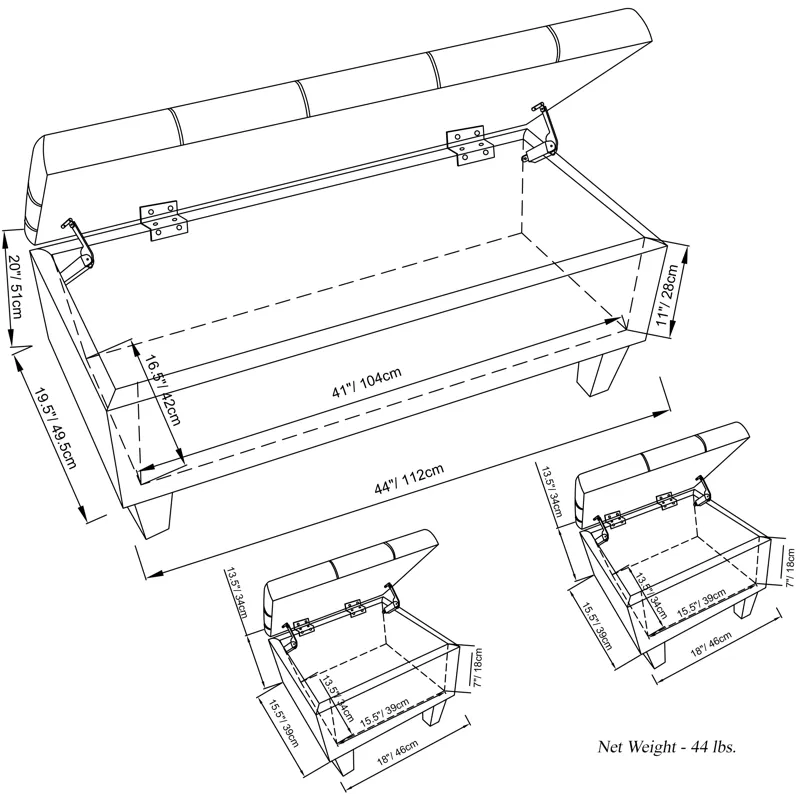 Dover - 3 Piece Storage Ottoman - Stone Grey