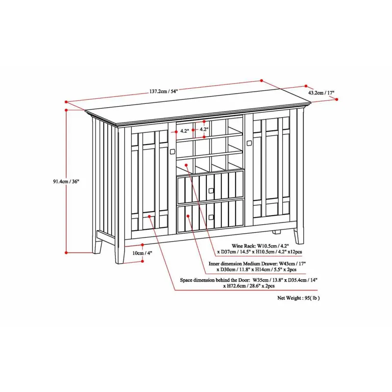 Bedford - Sideboard Buffet and Wine Rack - White