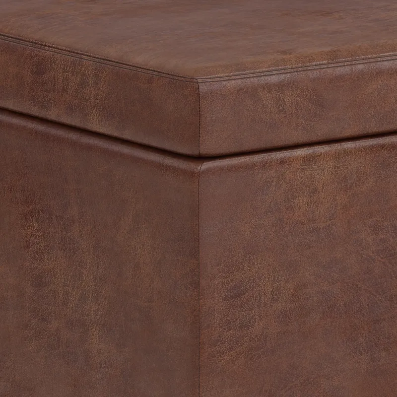 Avalon - Extra Large Storage Ottoman Bench - Distressed Saddle Brown