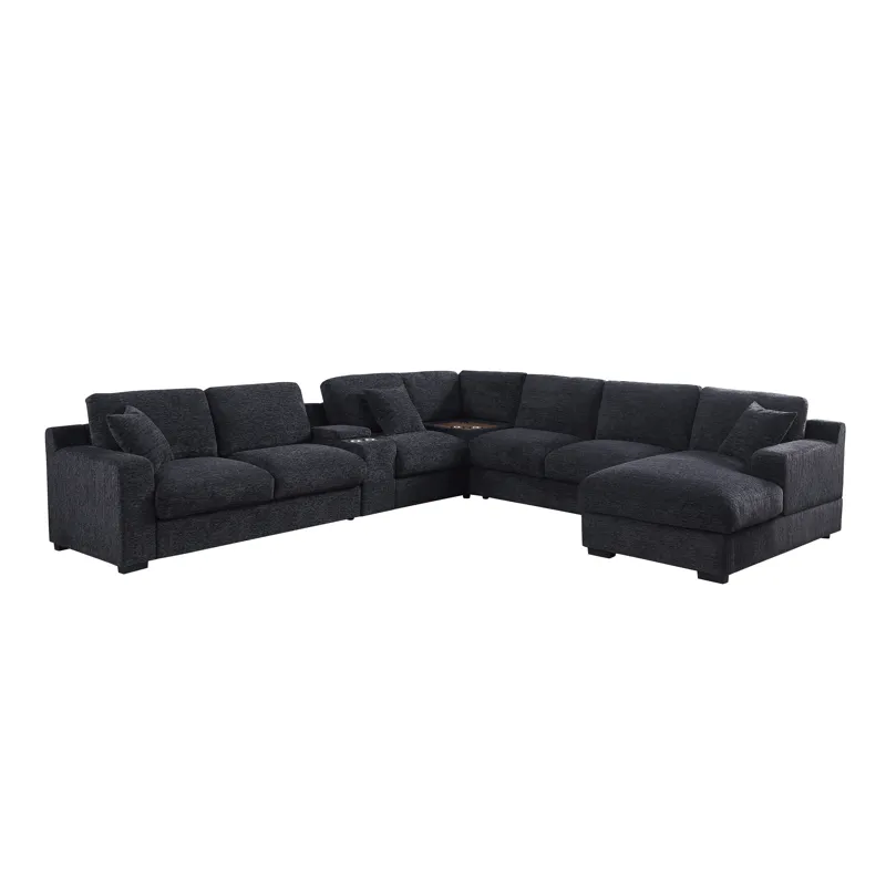 Celine - Chenille Fabric Corner Sectional Sofa With Right-Facing Chaise, Cupholders, And Charging Ports - Dark Gray