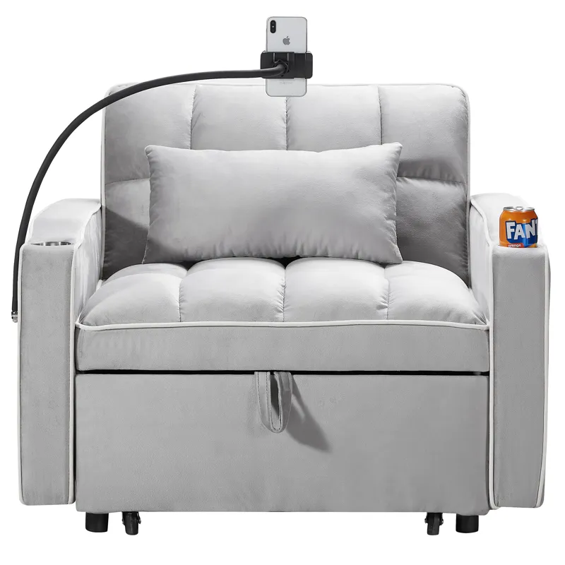 Convertible Sleeper Chair Sofa Bed Adjustable Pull Out Sleeper Chair Bed Multi-Pockets Folding Sofa 