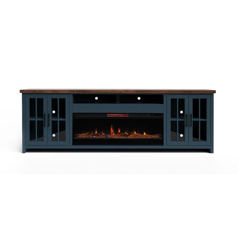 Nantucket - 97" Fireplace TV Stand - Blue Denim / Whiskey