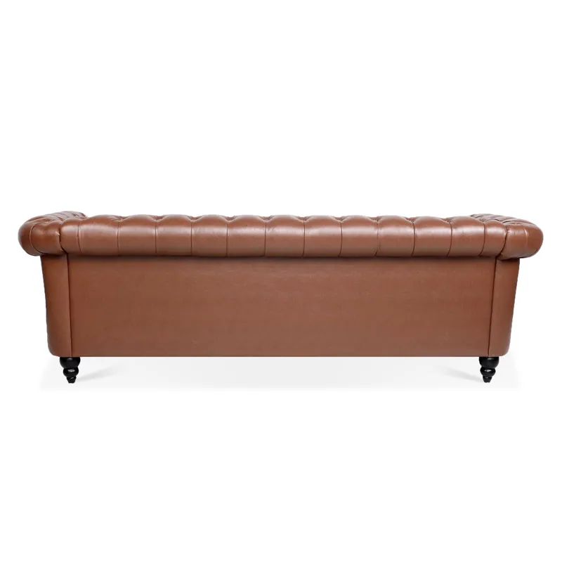 Rolled Arm Chesterfield Three Seater Sofa - Brown