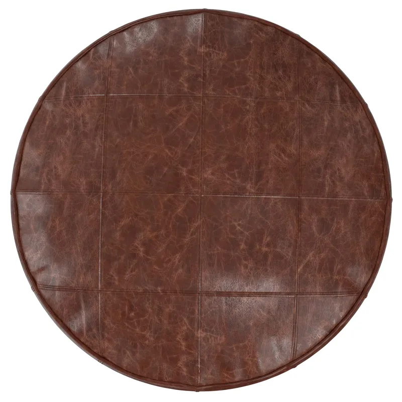 Connor - 34" Round Coffee Table Pouf - Distressed Brown