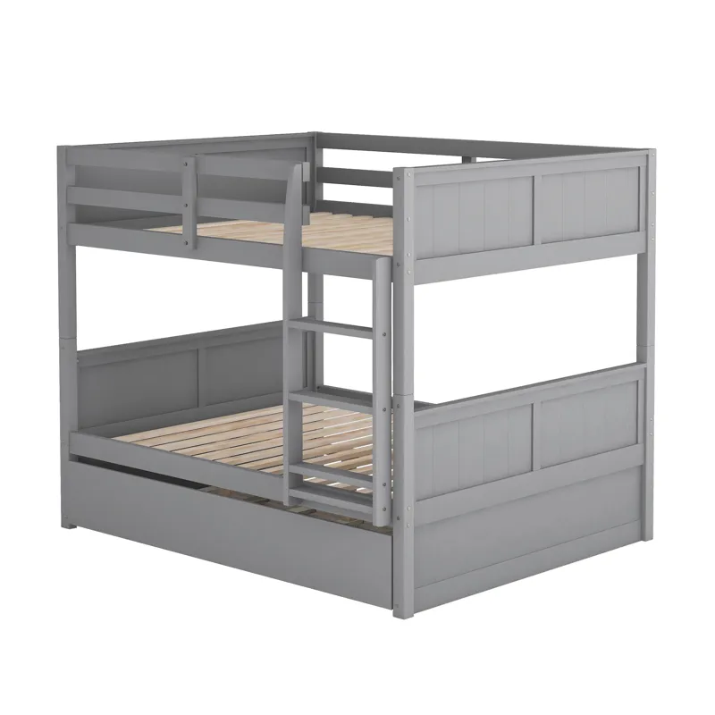 Full Over Full Bunk Bed With Twin Size Trundle - Gray