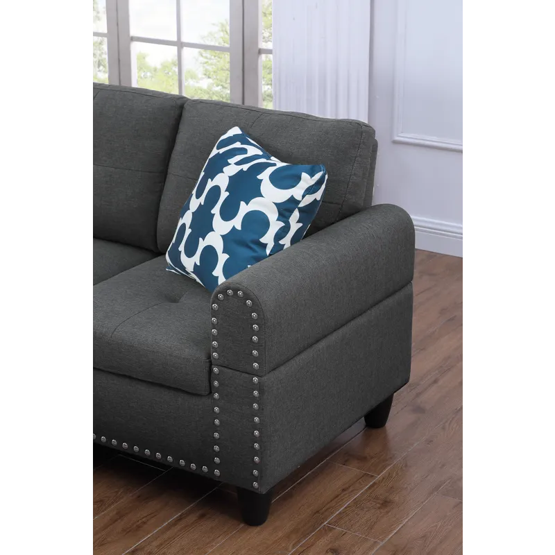Alger - 98" Wide Left Hand Facing Sofa & Chaise With Ottoman - Dark Gray
