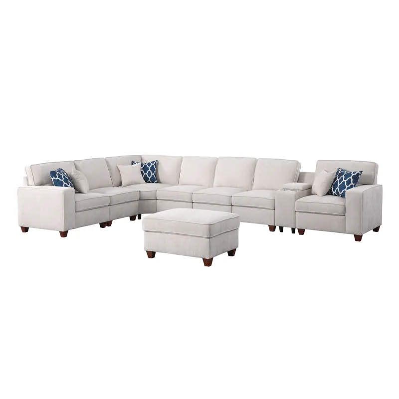 Ted - Sectional Sofa With Ottoman - Beige