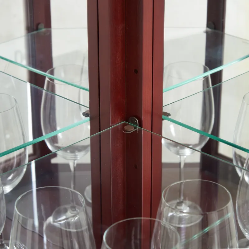 Corner Curio Cabinet With Lights, Adjustable Tempered Glass Shelves, Mirrored Back, Display Cabinet 