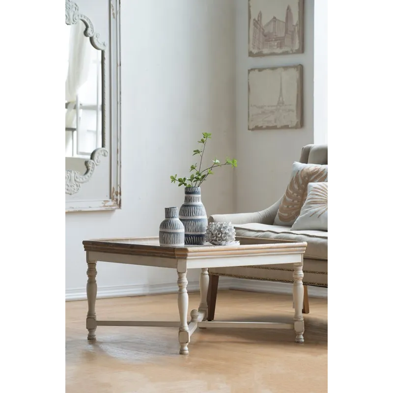 Square Alcott Coffee Table, French Countory Tray Table - White