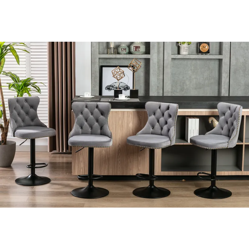 Swivel Velvet Barstools Adjusatble Seat Height , Modern Upholstered Bar Stools With Backs Comfortabl