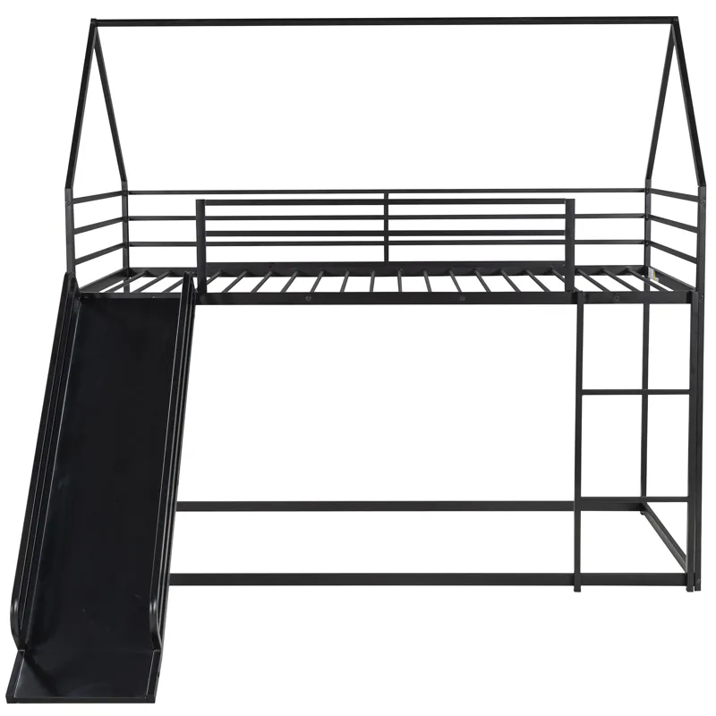 Twin Over Twin House Bunk Bed With Ladder And Slide - Black