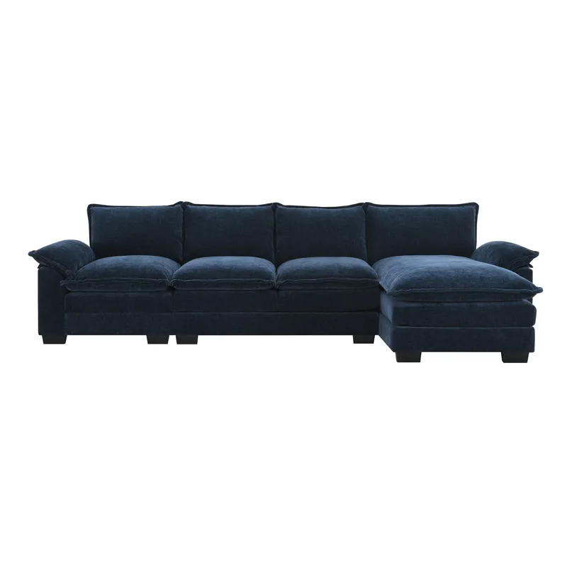 Modern L Shaped Chenille Cloud Sofa With Double Seat Cushions, 5 Seat Upholstered Indoor Furniture, 