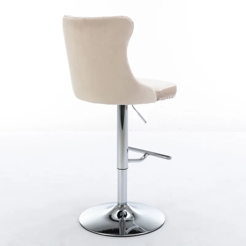 Swivel Velvet Barstools Adjusatble Seat Height From 25-33\", Modern Upholstered Chrome Base Bar Stoo
