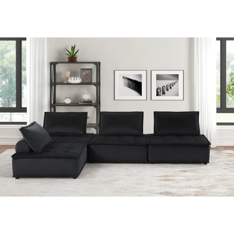 Anna - Velvet 4 Piece Sectional Sofa - Black