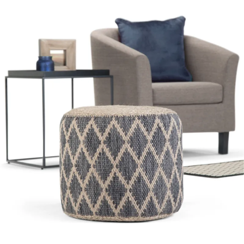Edgeley - Round Pouf - Grey / Natural