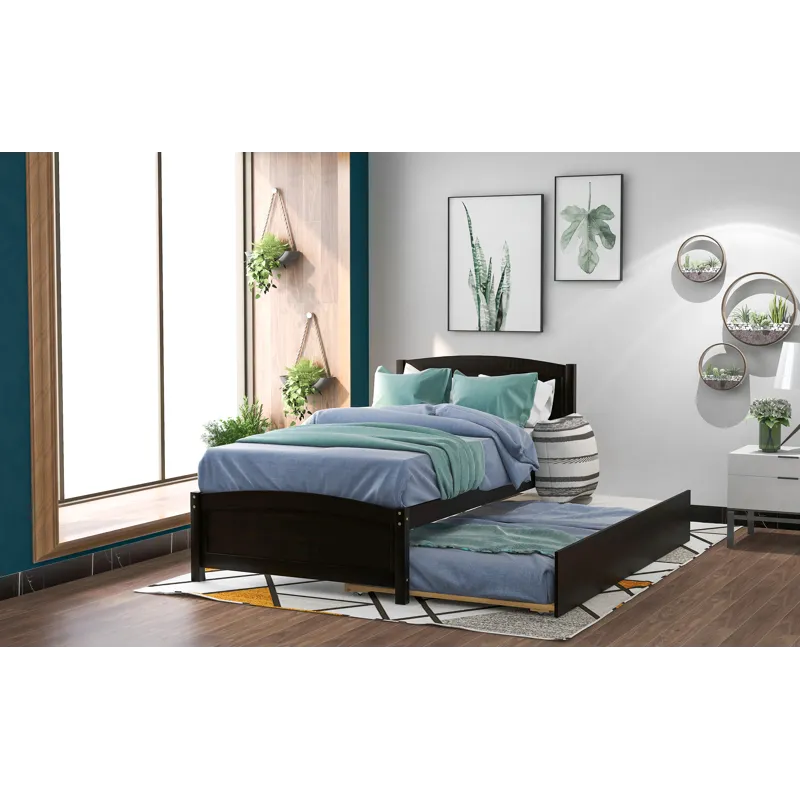 Twin Size Platform Bed With Trundle - Espresso