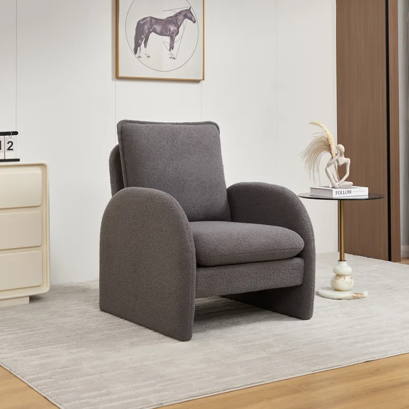 Modern Sherpa Upholstered Accent Chair, Comfortable Living Room Armchair, Lounge Chair For Bedroom, 